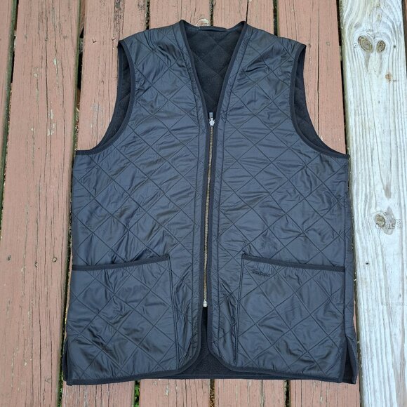 Barbour Quilted Gilet Vest Men Size Large Black Zip Classic Preppy - Picture 1 of 8